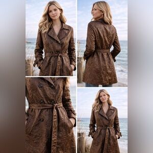Carlisle Dark Brown Textured Trench Coat with Belt